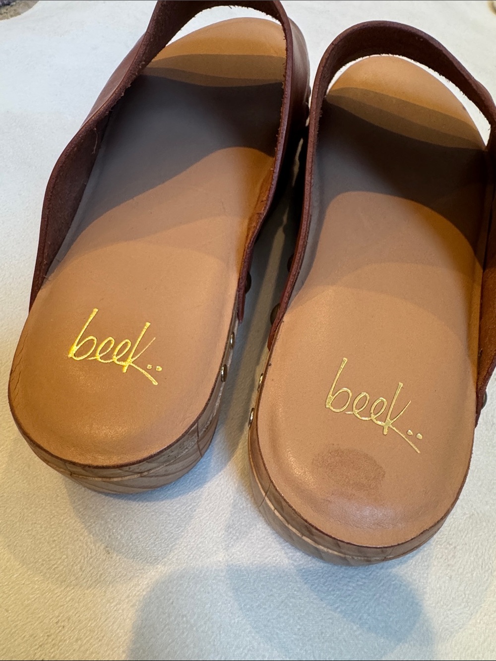 beek Brown Monarch Leather Slide Clogs - Picture 4 of 6